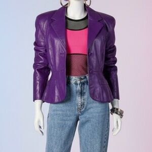 VTG 80s Rickie Freeman For Teri Jon LEATHER Blazer Jacket RARE Shoulder Pads